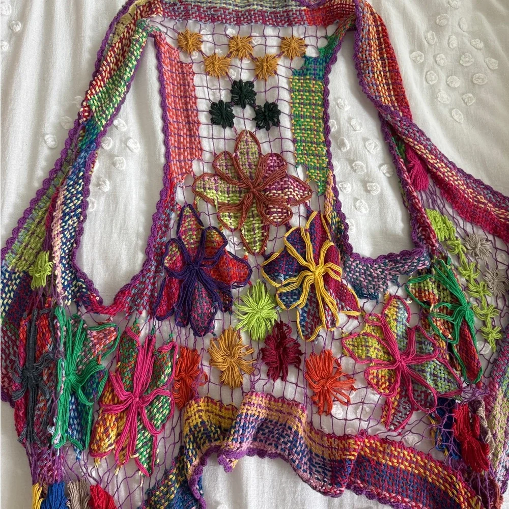 Boho multi-coloured knitted crochet vest top - Picture 4 of 4